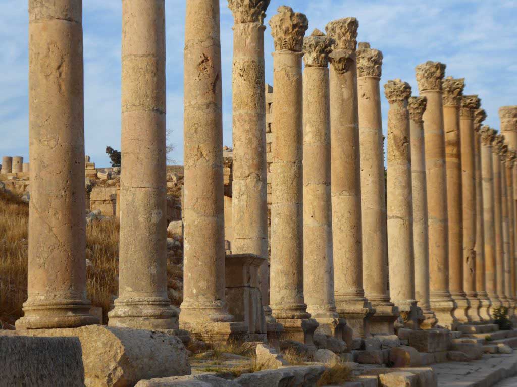 Jerasa, Jordan, columns, sunset, beautiful Roman ruins