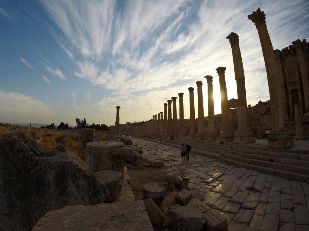 Gerasa, Jordan, columns, sunset, beautiful Roman ruins