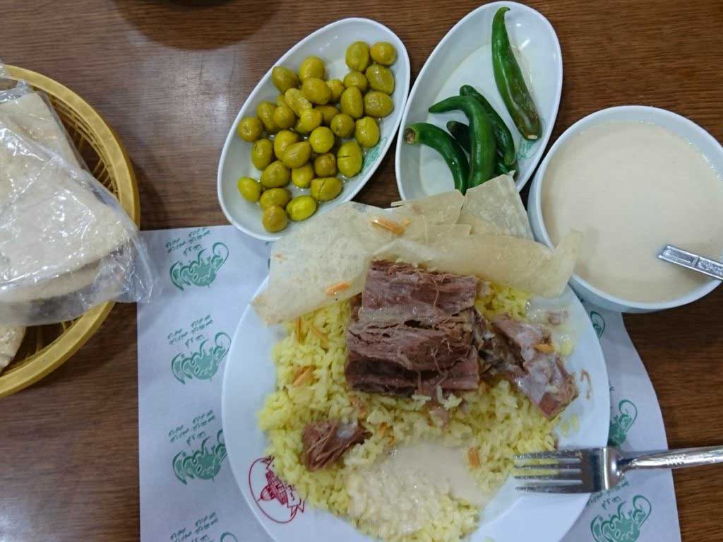 Mansaf, Al Quds, Amman, Jordan, restaurant, food, Lamb, rice, cheese sauce