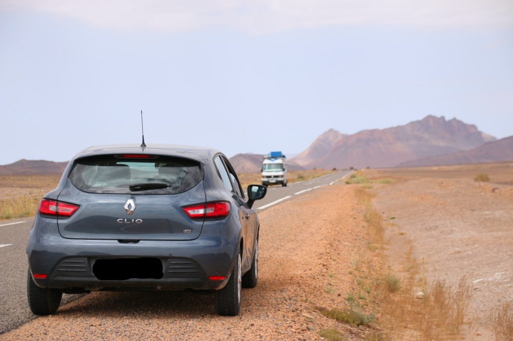 Renault Clio, rental car for one week Morocco road trip, desert, mountains