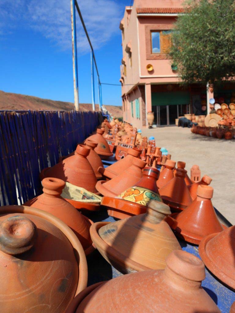 tajine dishes in front of a shop in Morocco