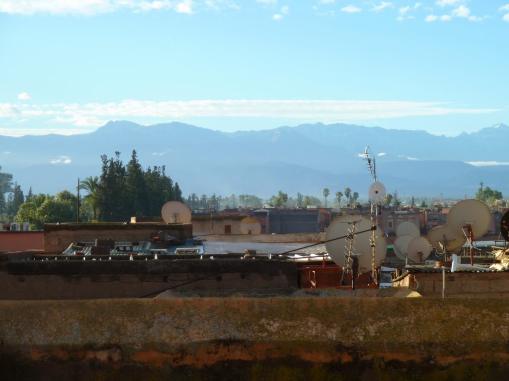 Atlas mountain view from rooftop in Marrakech