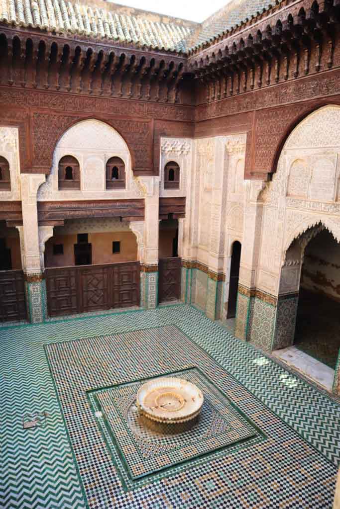 courtyard of quran school in Meknes, awesome day trip from Fes