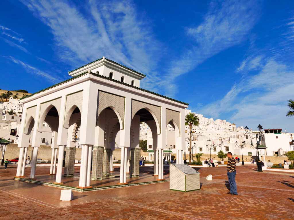 stone pavillion infront of white medina of Tetouan