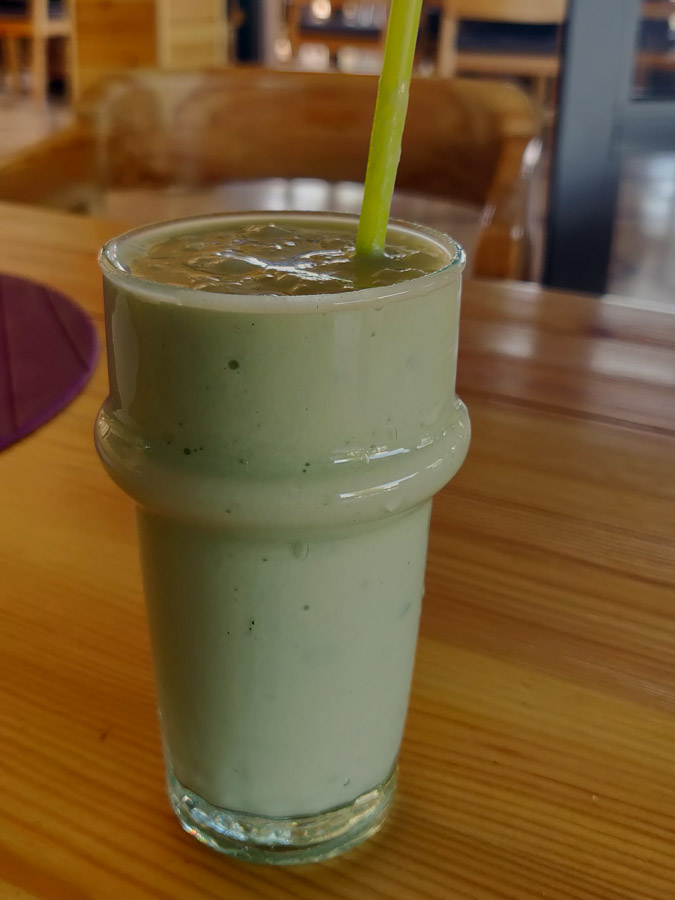 Greenish milk shake in glass, avocado juice in Morocco